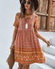 Casual A-Line Floral Printed Round-Neck Dress