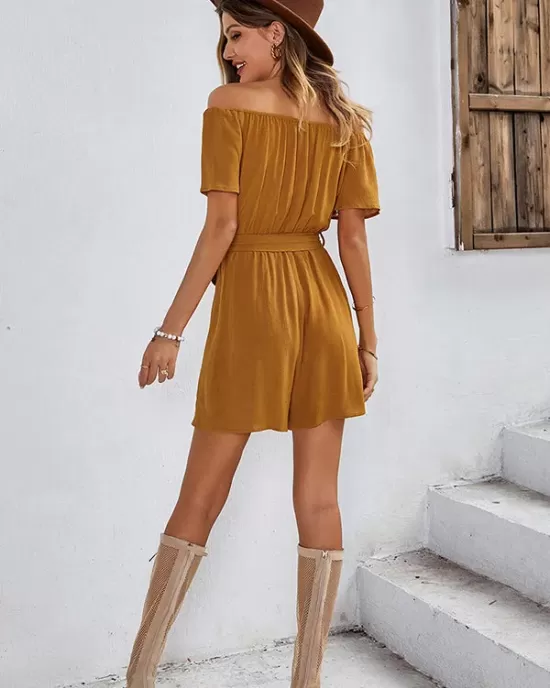 Casual Buckle Loose Solid Color One-Shoulder Jumpsuit