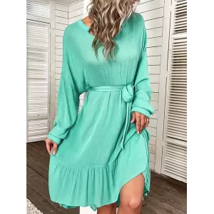 Vacation Loose Solid Color V-Neck Dress