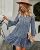 V-Neck Polka Dot Long Flare Sleeves Mini Dress