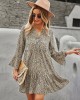 V-Neck Polka Dot Long Flare Sleeves Mini Dress