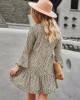 V-Neck Polka Dot Long Flare Sleeves Mini Dress