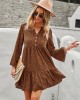 V-Neck Polka Dot Long Flare Sleeves Mini Dress