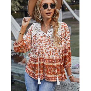 Peter Pan Neckline Bohemian Floral Blouse