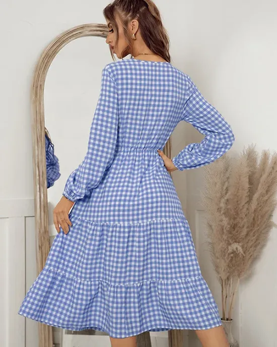 Vacation A-Line Plaid Hollow Midi Dresses