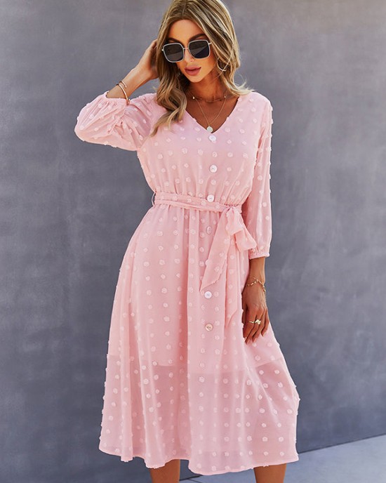 Casual Loose A-Line Buttoned Midi Dresses