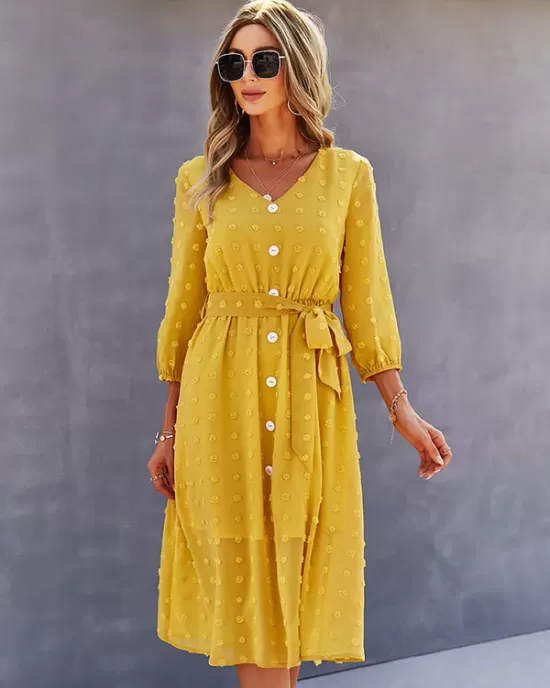 Casual Loose A-Line Buttoned Midi Dresses