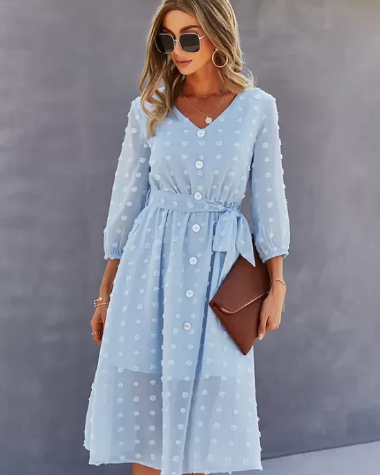 Casual Loose A-Line Buttoned Midi Dresses