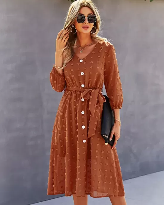 Casual Loose A-Line Buttoned Midi Dresses