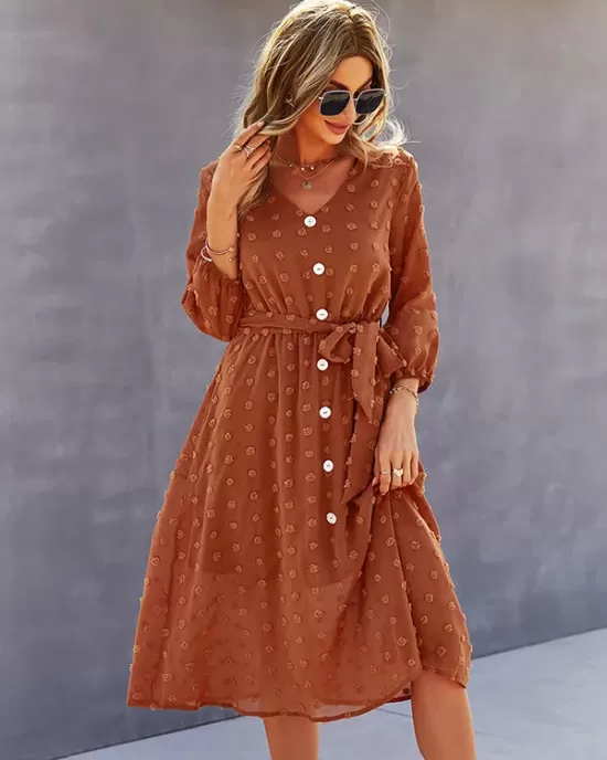 Casual Loose A-Line Buttoned Midi Dresses