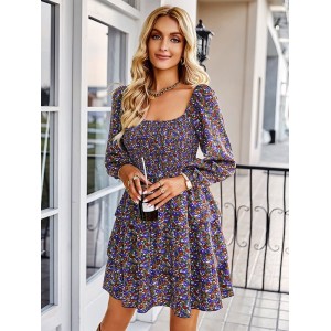 Autumn Square Neck Mini Dress