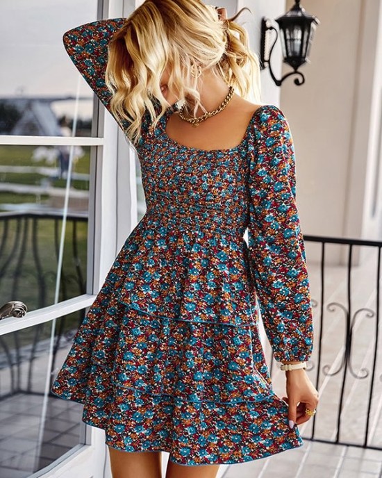 Autumn Square Neck Mini Dress