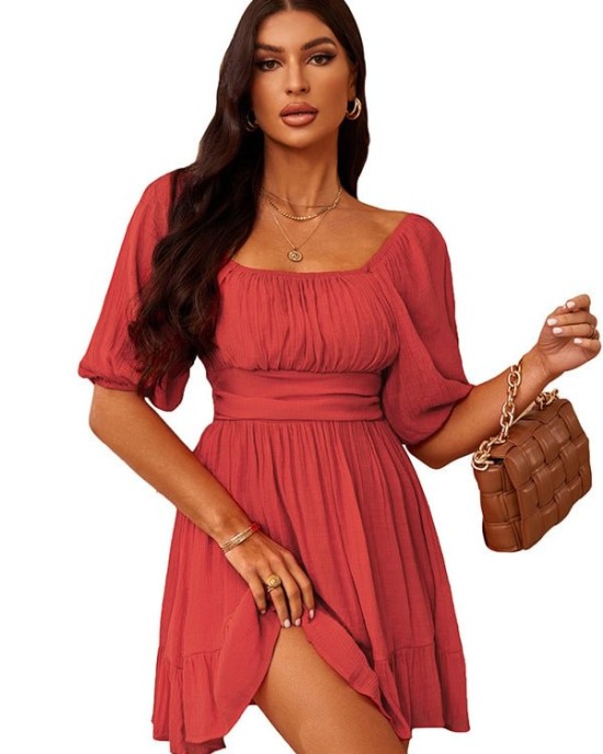 Bow Short Sleeves Mini Dress