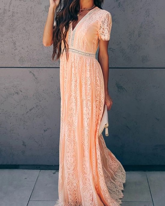 Lace V-Neck Evening Dress