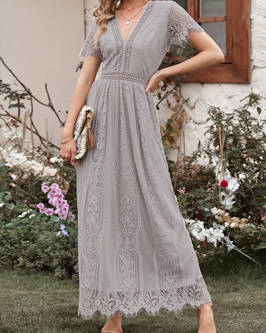 Lace V-Neck Evening Dress