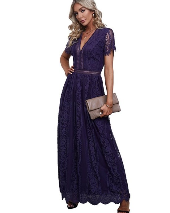 Lace V-Neck Evening Dress