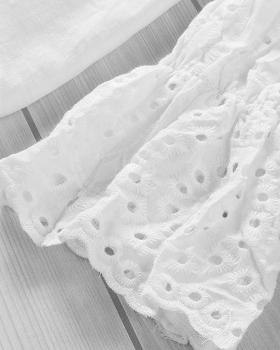 Button Lace Flare Blouse