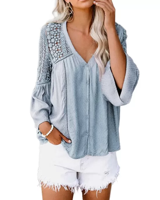 Flare Lace V-Neck Blouse