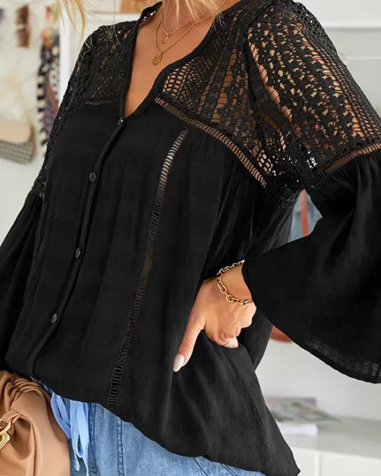 Flare Lace V-Neck Blouse