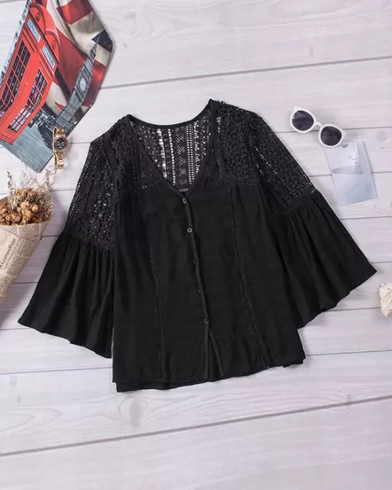 Flare Lace V-Neck Blouse