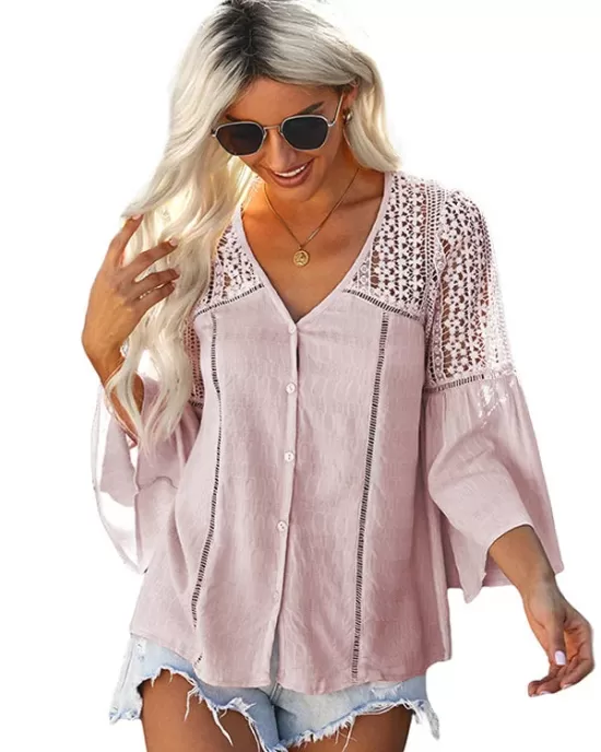 Flare Lace V-Neck Blouse