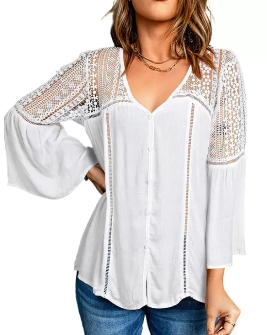 Flare Lace V-Neck Blouse