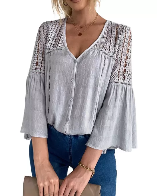 Flare Lace V-Neck Blouse