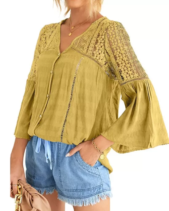 Flare Lace V-Neck Blouse