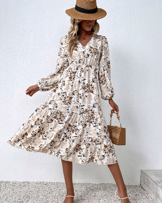 V-Neck Long Sleeve Maxi Dress