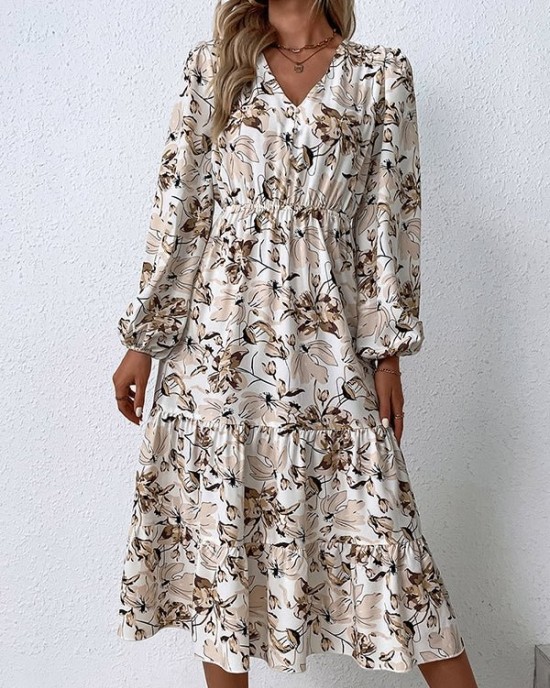 V-Neck Long Sleeve Maxi Dress