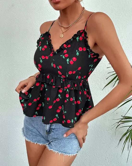 Wrap Printed Backless V-Neck Vest Top