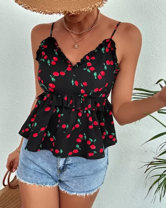 Wrap Printed Backless V-Neck Vest Top