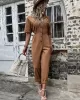 Casual Buckle Solid Color Polo Jumpsuit