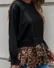 Casual Loose Leopard Patchwork Round-Neck T-Shirt