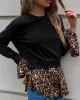 Casual Loose Leopard Patchwork Round-Neck T-Shirt