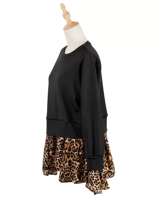 Casual Loose Leopard Patchwork Round-Neck T-Shirt