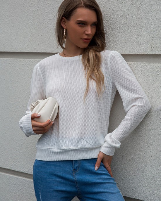 Casual Long Sleeves Backless Round-Neck T-Shirt