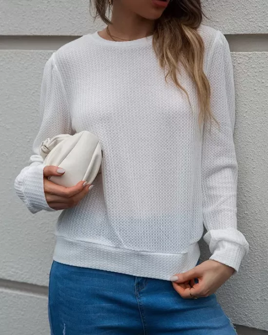 Casual Long Sleeves Backless Round-Neck T-Shirt