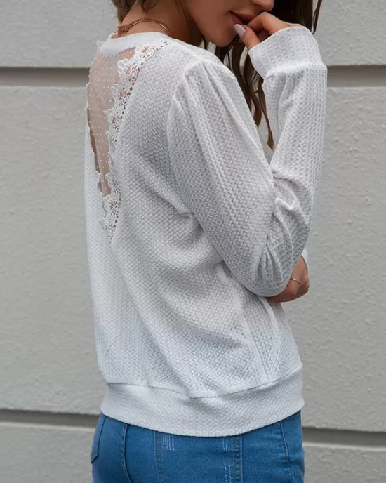 Casual Long Sleeves Backless Round-Neck T-Shirt