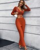 Casual High Waisted Solid Color V-Neck Two Pieces Set