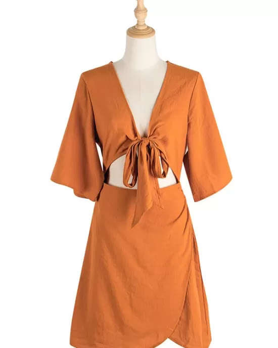 Casual Half Sleeves Solid Color V-Neck Dress