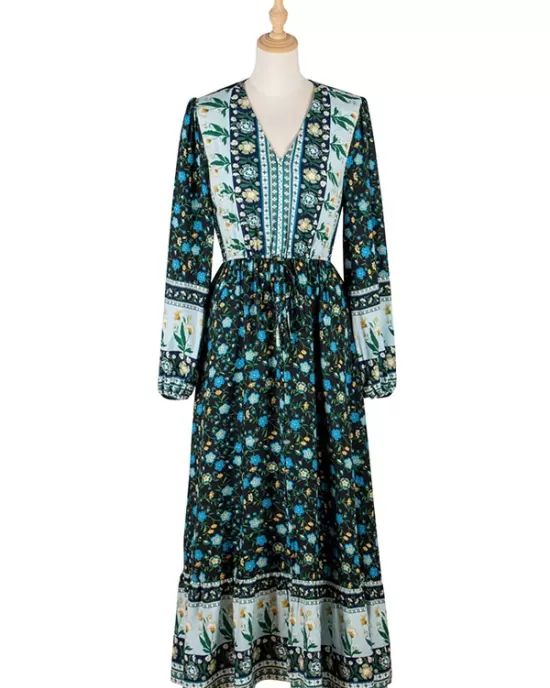 Bohemia A-Line Floral Printed V-Neck Dress