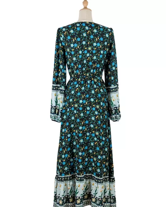 Bohemia A-Line Floral Printed V-Neck Dress