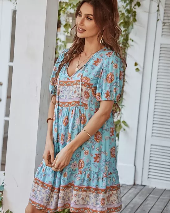 Bohemia High Waisted Floral V-Neck Dress