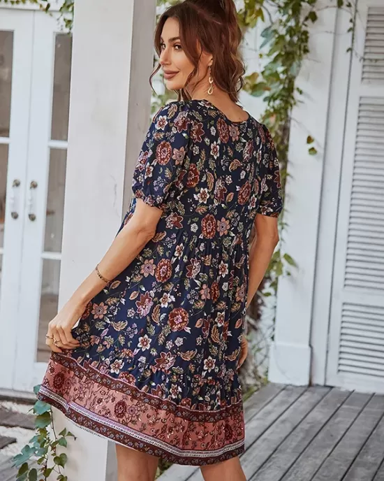 Bohemia High Waisted Floral V-Neck Dress