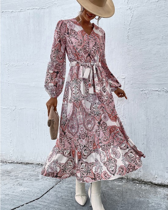 Bohemia Puff Sleeves Floral V-Neck Dress