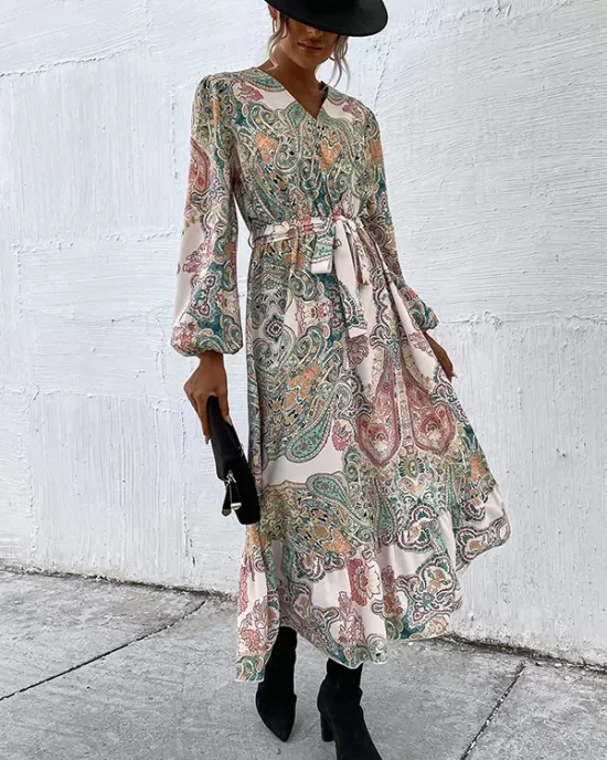 Bohemia Puff Sleeves Floral V-Neck Dress