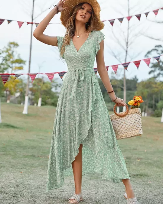 Vacation Irregularity Floral V-Neck Dress