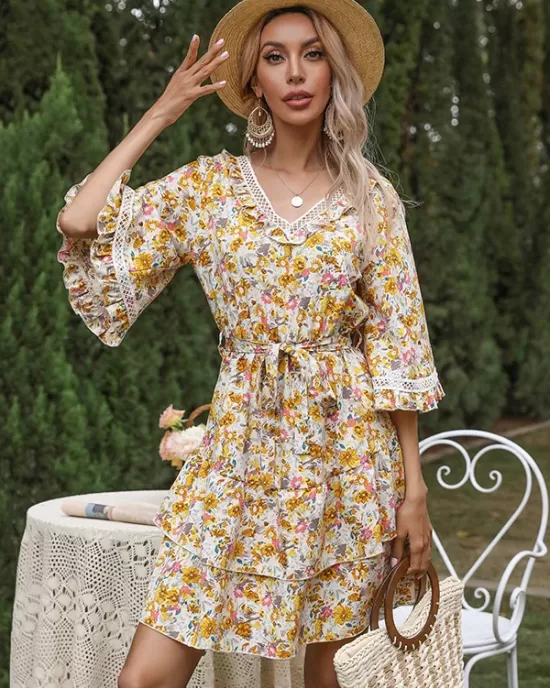 Bohemia A-Line Floral V-Neck Dress