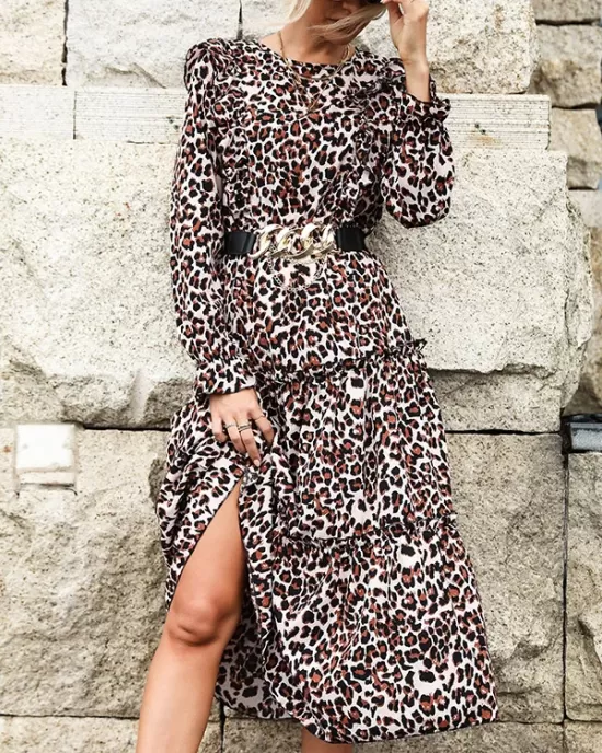 Bohemia Loose Leopard Round-Neck Dress